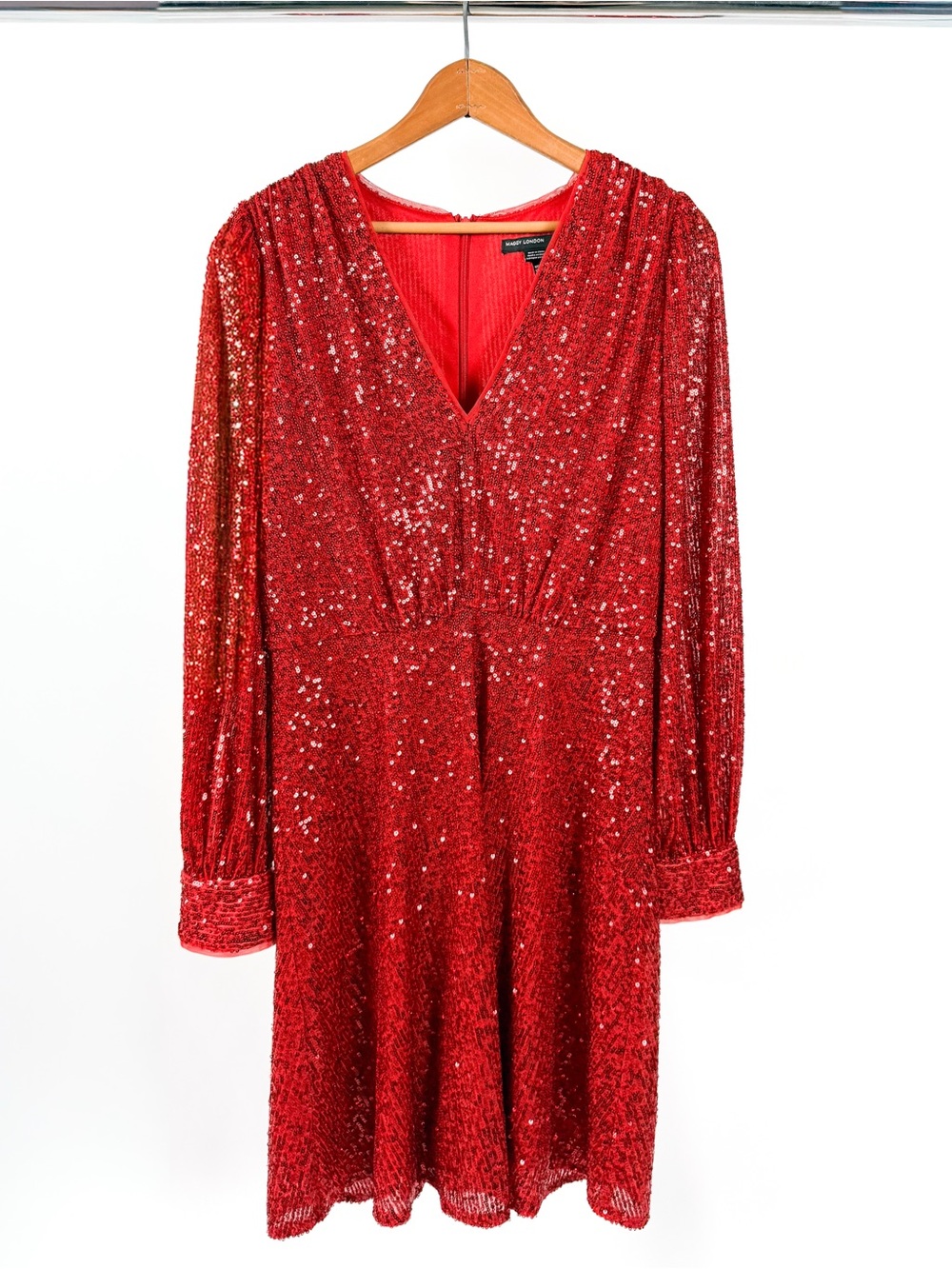 Maggy London/ Red Long-Sleeve Sequin Dress/ Size 8/ New Without Tags/ Never Worn